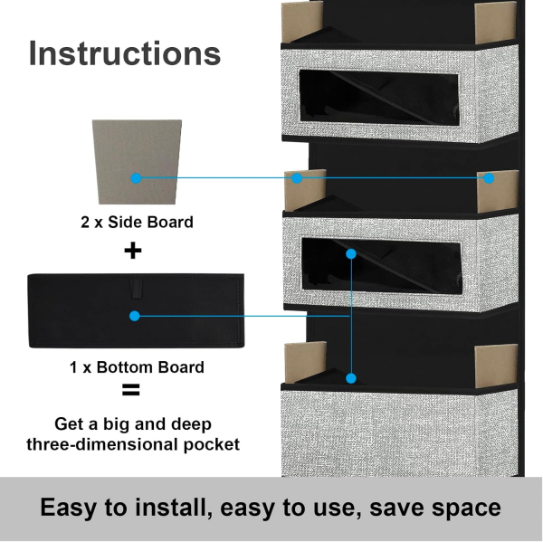 Homyfort over the Door Organizer, 5 Pockets, Breathable Eco-Friendly Fabric, Space Saving, Clear Plastic Fronts, Foldable, 126X31X12.7Cm
