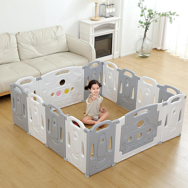 Baby Playpen Kids Activity Centre Safety Play Yard Home Indoor Outdoor New Pen (14 Panels Ocean White)