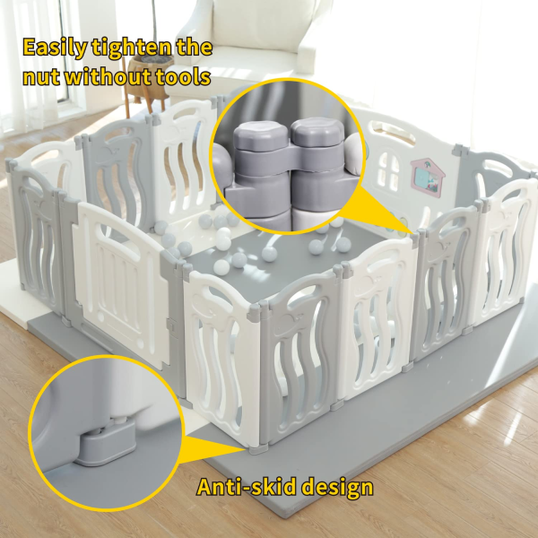 Baby Playpen Kids Activity Centre Safety Play Yard Home Indoor Outdoor New Pen (14 Panels Ocean White)