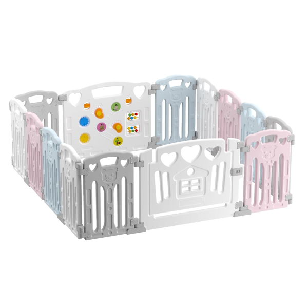 Baby Playpen Kids Activity Centre Safety Play Yard Home Indoor Outdoor New Pen (14 Panels Ocean White)