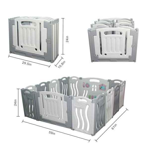 Baby Playpen Kids Activity Centre Safety Play Yard Home Indoor Outdoor New Pen (14 Panels Ocean White)